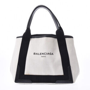 BALENCIAGA Cabas White Black Canvas Leather Handbag